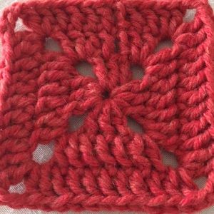 HAND CRAFTED Granny Square Coaster Crochet Red 5”